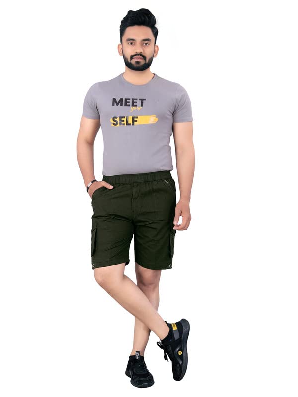 ONLY Cotton Regular fit Stylish Cargo Shorts for Men's Green in green