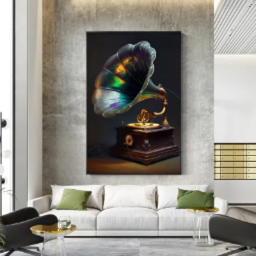 Affiche gramophone aquarelle pour une décoration de salon chaleureuse