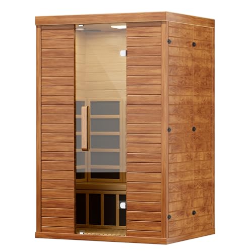 MNLR 2 Person Infrared Home Sauna, Wood Indoor Dry Sauna Low EMF FAR with Red Light 1500W/120V LCD Heater,WiFi & Bluetooth Speakers with Flame-Retardant Materials