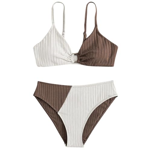 IWIHMIV Girls' Swimsuits Two-Piece V-Neck Bikini Adjustable Shoulder Straps Swimsuit Kids Sport High Waist Bikini Set