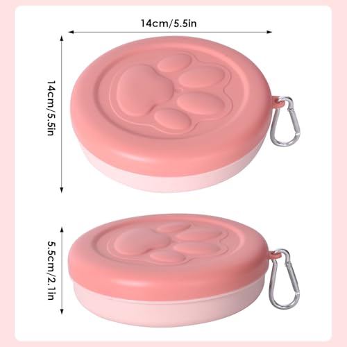 Hundenapf für Unterwegs, Tragbar Auslaufsicher Trinknapf Fressnapf mit Deckel und Karabiner, Haustier Reisenapf Fressnapf für Hunde Katzen, Ideal für Reisen, Spaziergänge & Alltag (370 ml) (Rosa)