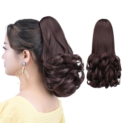 HSPCYGG Ponytail Extension 12" Claw Clip Pony Tails Wavy Darkst Chestnut Brown 5 OZ Synthetic Hallowmas Wavy Girls Hairpieces Women