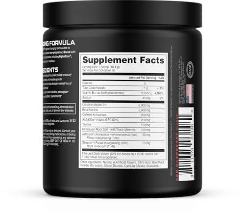 Image of Bucked Up Pre Workout 6 Grams Citrulline, 2 Grams Beta Alanine, and 3 Other Registered trademarked Ingredients (Red Raz)