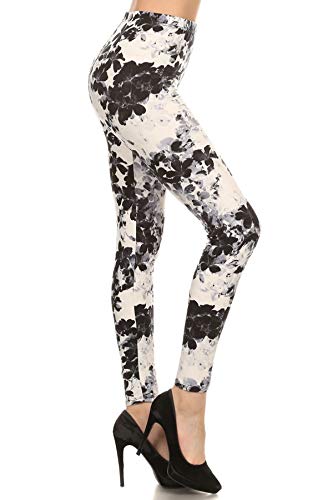 Leggings Depot High Waisted Floral & Space Print Leggings for Women-Full Length-R551, Black Floral, 3X5X