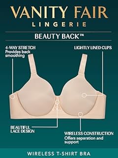 Vanity Fair Women's Full Figure Beauty Back Smoothing Bra, 4-Way Stretch Fabric, Lightly Lined Cups Up to H, Wirefree - Steele Blue, 38C