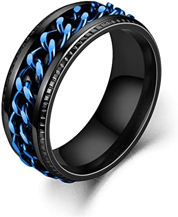 Udolfly Mens Fidget Spinner Rings Anxiety Ring Stress Relief Chain Rings Titanium Stainless Steel Rings for Women Black Blue Size 8