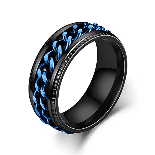 Udolfly Mens Fidget Spinner Rings Anxiety Ring Stress Relief Chain Rings Titanium Stainless Steel Rings For Women Black Blue Size 8 #TOP1