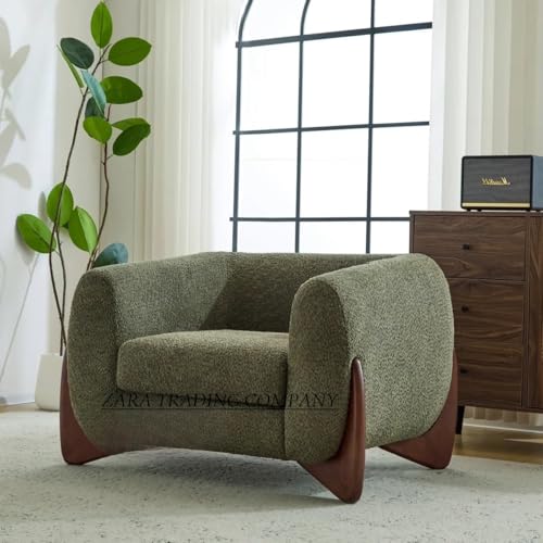 Image of Upholstered 3 Seater Sofa Three Seater Sofa with Wooden Legs for Living Room Hotels & Offices (One Seater Boucle Green)