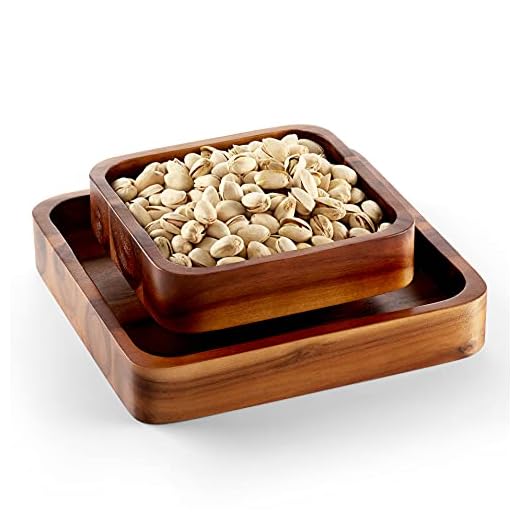 FANATU Wood Pistachio Snack Bowl with Shell Storage, Double Dish Holder Nut Bowl Pedestal for Sunflower Seed, Peanut, Cherries, Edamame (Brown)