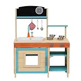 Kids Play Kitchen, Wooden Kitchen Playset for Kids Ages 3+ with Realistic Lights, Sounds, Sink and Accessories, Toys Kitchen Small Pretend Play Kitchen for Toddlers