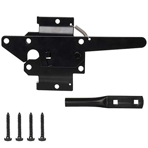 JIAHOO Post Mount Gate Latch for Wooden Fence - Heavy Duty Self Locking Gate Latch Hardware for Pool/Garden Gate Safety Latch, Automatic Fingertip Release Latches for Vinyl/Wood Fence, Black Finish by JIAHOO - Image 2