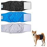【Atmungsaktiv und angenehm zu tragen】 Unsere Hundewindeln bestehen aus weichem und atmungsaktivem Mesh und 100 % Baumwollgewebe. Dies ist sehr hilfreich, da es so bequem ist, dass unser Hund es über längere Zeit ohne Beschwerden tragen kann.