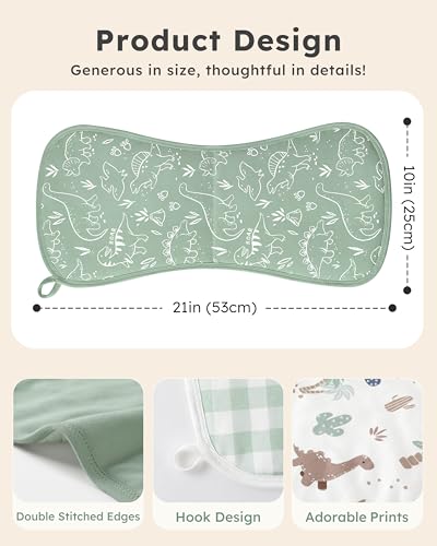 Image of Burp Cloths Baby Boy, Large 21'' X 10'' Cotton Burping Cloths for Babies, Ultra Soft and Absorbent Burp Rags, 4 Pack Set Washcloths Newborn Spit Up Rags Green Dinosaur