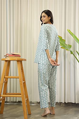 Image of SANSKRUTIHOMES Women's Premium 100% Cotton Printed Co-Ord Set | Short Sleeve Shirt & Pant Set | Pink Checkered Sun & Palm Tree Print | Casual Summer Resortwear, Vacation Wear & Comfortable Loungewear