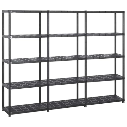 Molumvel Juego de 3 estanterías de plástico con 5 estantes, 71 x 38 x 170 cm, para cargas pesadas, para taller, garaje, hogar, color negro