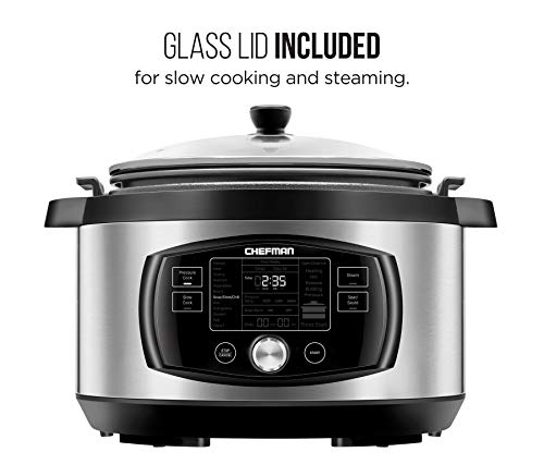 Image of Chefman Multi-Function Oval Pressure Cooker 8 Quart Extra Large Programmable Multicooker, 18 Presets to Slow Cook, Saute, Steam, Sear, Nonstick Pot, Accessories & Recipe Book Included, Stainless Steel
