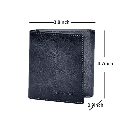 VANNANBA Mens Genuine Leather RFID Trifold Wallet,Top Grain LeatherCredit Card Pockets wallet for men With ID Window (blue)2