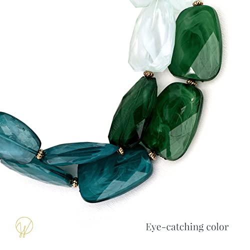 Olivia Welles Necessary Neutrals Statement Necklace And Earring Sets For Women, Lightweight Gold Plated Multicolor Organic Stone Layered Necklace Jewelry Set For Women (Gold/Green) #TOP1
