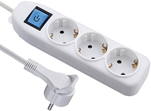 Electraline 62442, Steckdosenleiste 3-Fach mit Schalter, Kabel 3m / Mehrfachsteckdose/Tischsteckdose Steckerleiste, Weiß, 3 M mit mit extra flachem, platzsparendem Stecker