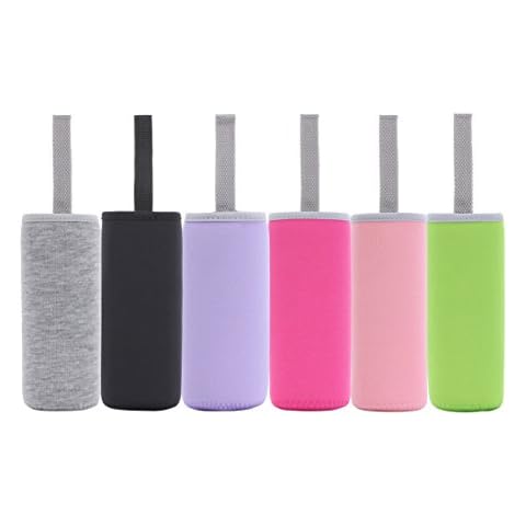 Neoprene Glass Water Bottle Sleeves Holders With Carry Straps - 6 Pack Multi-Color - 16-18oz Bottle Size - Quality Rubber Insulation for Colder Or Hot Cover