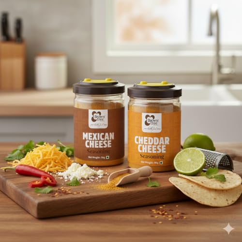Image of Browntree Mexican Cheese + Cheddar Cheese Combo Pack Seasoning Powder-100g| Each Pack 50g | Creamy & Cheesy Flavours | Ideal for Popcorn, Pasta, Fries & Snacks | Movie Style Popcorn Powder