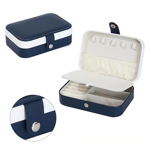Image of Lazer Accessories Jewellery Organiser PU Leather Zipper Portable Storage Box Case with Dividers Container for Rings, Earrings, Necklace Home Organizer | Navy Blue