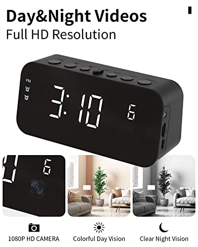 Momoda Alarm Clock Hidden Camera, Spy Camera Hd 1080P Wifi Alarm Clock Camera, Night Vision/Motion Detection/Cycle Recording Wireless Security Camera, Indoor Baby Sitter Monitor #TOP3