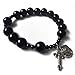 Jesus Religious Black Nature Agate Rosary Beaded Bracelet Elastic with Rose and Cross Men