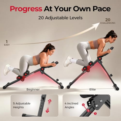 Image of FLYBIRD AW1 Ab Workout Machine, Ab Crunch Machine Ab Workout Equipment Foldable for Home Gym, Bottom-Up Abdominal Trainer for Core Waist Workout and Body Shaping with Adjustable Heights and Angles, Red