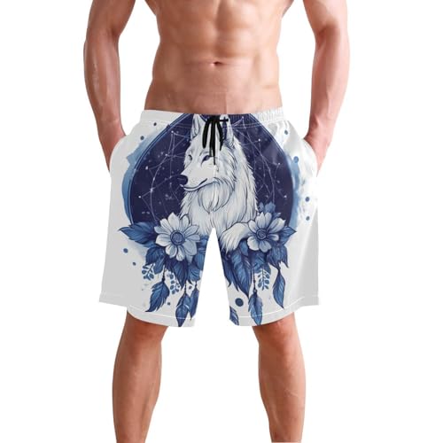 Men’s Swim Trunks Navy Blue Feather Dreamcatcher Wolf Beach Board Shorts Swimming Short Pants Running Sports Surffing Shorts2