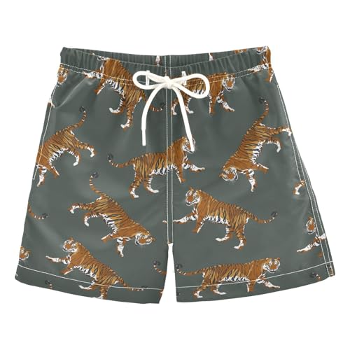 Boys Swim Trunks Quick Dry Tigers Beach Board Shorts with Mesh Lining Youth Swimwear 2-12T