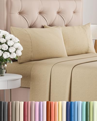 Image of Twin 4 Piece Bed Sheet Set - Breathable & Cooling Sheets - Heathered Tan