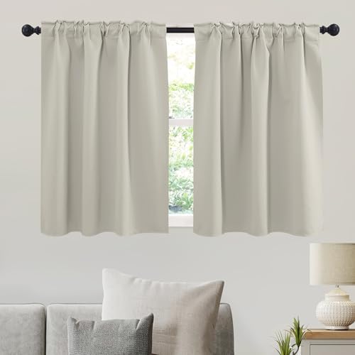 Image of RYB HOME Small Window Curtains Blackout, Privacy Thermal Insulating Drapes for Bedroom Bathroom Basement Cafe Classroom Window Decor, W 34 x L 45 inches, Black, 2 Panels