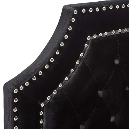 Iconic Home Chava Headboard Velvet Upholstered Button Tufted Double Row Silver Nailhead Trim Modern Transitional, King, Black #TOP3