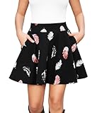 DJT Womens Flared Mini Skater Skirt with Pockets Versatile High Waist Casual Skirts Medium Black Feather Print