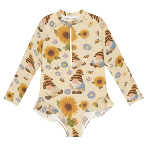 ALAZA Toddler Swimsuit Girl Bathing Suit Swimwear Rash Guard Bees Gnomes Cute Long Sleeve 3T