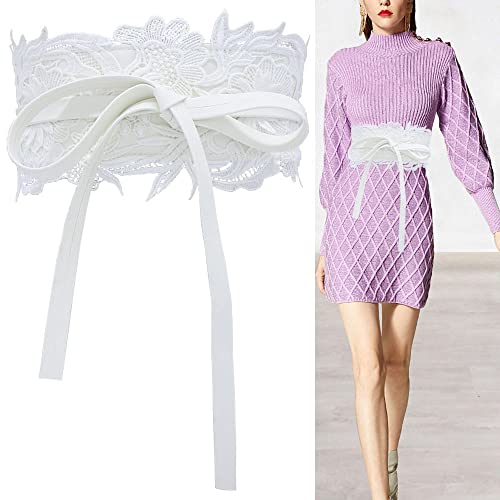 Women's Lace Flower Waist Belt Bow Tie Wrap Around Soft Leather Boho Corset Sweet Elegant for Dresses3