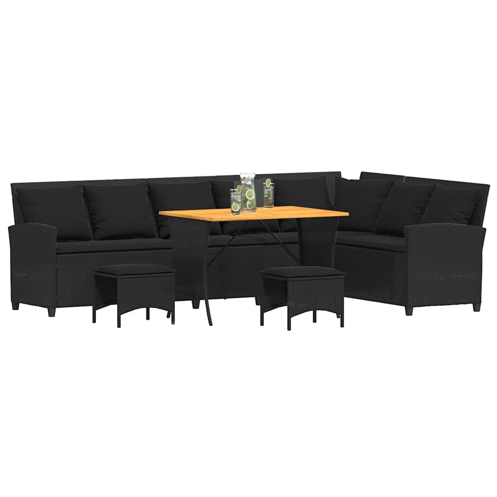 Ecklounge Rattan Gartenlounge Set Gartenmöbel Klein Sofagarnitur Balkonlounge Balkon Loungemöbel Rattan Gartensofa mit Kissen Schwarz 4-TLG Type-1