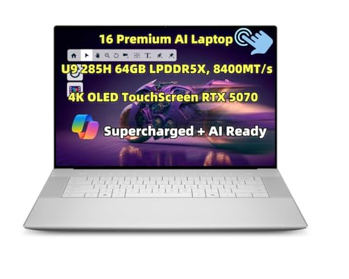 NewDe.l.l 16 Premium (Replace XPS16) AI Laptop 16.3" 4K OLED TouchScreen 16-Cores Ultra 9 285H 64GB LPDDR5X, 8400MT/s 1TB SSD Geforce RTX 5070 GDDR7 Supercharged RGB-IR Cam Thunderbolt 4 Win 11Pro