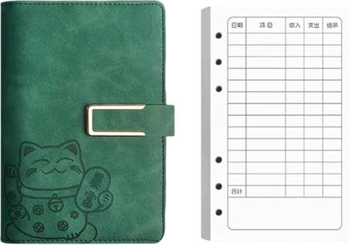 家計簿計簿ノート システム手帳 多機能家計管理ノート メモ帳 袋分け 収納財布 レザー横罫線リフィル付き 付箋付き カードスロット付き ペンホルダー付き ラベル付き かわいい 小遣い現金収納 家庭用 (B)