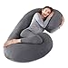 𝐏𝐫𝐞𝐠𝐧𝐚𝐧𝐜𝐲 𝐏𝐢𝐥𝐥𝐨𝐰 𝐂𝐨𝐯𝐞𝐫 COSMOPLUS C Shaped Full Body Pillow Case 𝐂𝐨𝐯𝐞𝐫 for Maternity,Stretchy Cool Breathable Jersey Fabric,Provides Sleep and Pregnancy Support,Heather Grey