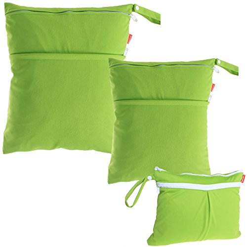 Damero Wetbag Stoffwindeln, Wickeltasche Baby Wiederverwendbar, 3 Stücke Nasstasche Stoffwindeln, Waschbar Organizer Beutel für Mädchen Jungen, Grün