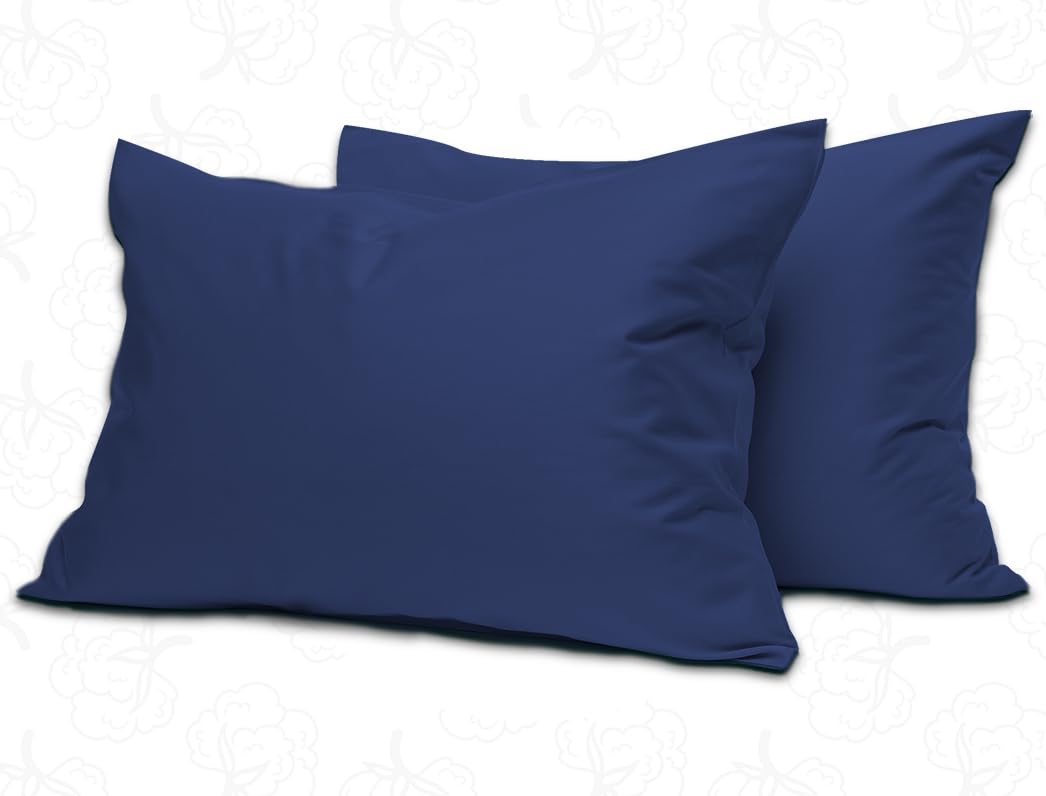 MistyMorning Pillow Cases 2 Pack Soft & Premium Quality Bedding & Linen, Egyptian Cotton 200 Thread Count, Breathable & Envelope Closure in Standard Size (50x75+15 cm) (Navy, Pack of 2)