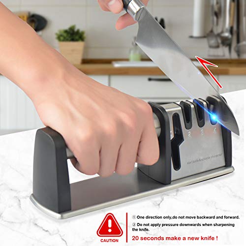 4 in 1 Kitchen Manual Knife Sharpener, 4 Stage Knife Scissors Sharpener, Chef Choice Knife Sharpeners Accessories, Fast Sharpening Kit for Knives & Scissors with Diamond Emery, Ceramic, Tungsten Steel