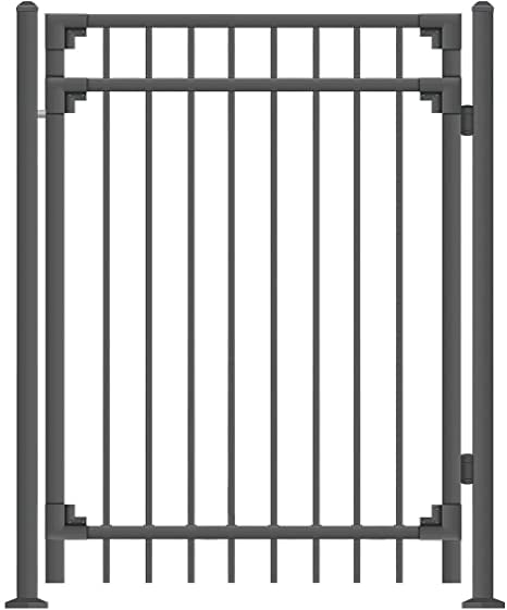 XCEL - Black Steel Anti-Rust Fence Gate - Flat End Pickets - 4ft W x 5ft H - Easy Installation Kit, for Residential, Outdoor, Yard, Patio, Entry Way,