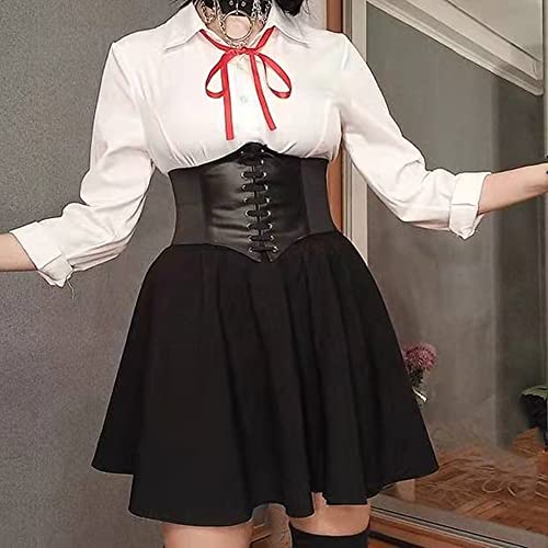 Corset Belt for Women Lace up Leather Belt Wide Waist Belt Elastic Tied Waspie Belt Womens Corset Belts Vintage Lace-up Cinch Elastic Waist Belt for Dresses（black)2