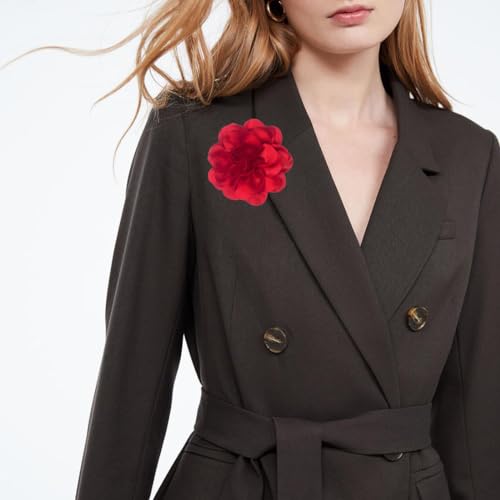 Image of Dainty Fabric Rose & Camellia Flower Oversized Brooch Pins & Hair Clip - Large Lapel Pin, 4.3in /7.5in