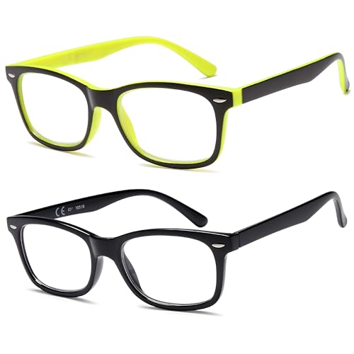 NEW VISION Gafas Presbicia Hombre 2 pack, Estilo CláSico, Marcos Ligeros, ProteccióN UV400 Gafas De Lectura, Gafas Para Ordenador Hombre Mujer NV056 (Amarillo+Negro, 1.5, Diottria)
