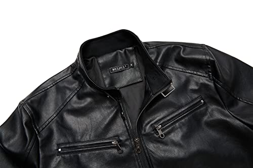 Image of WULFUL Men's Stand Collar Leather Jacket Motorcycle Lightweight Faux Leather Outwear