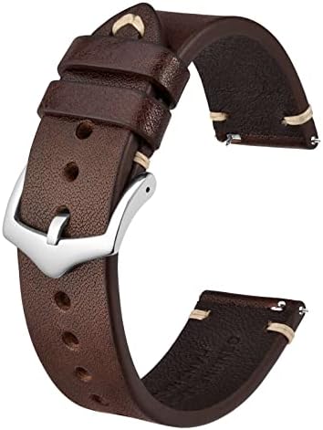 BISONSTRAP Watch Strap for Men, Handmade Stitches Leather Strap, Quick Release, 18 mm, 20 mm, 22 mm